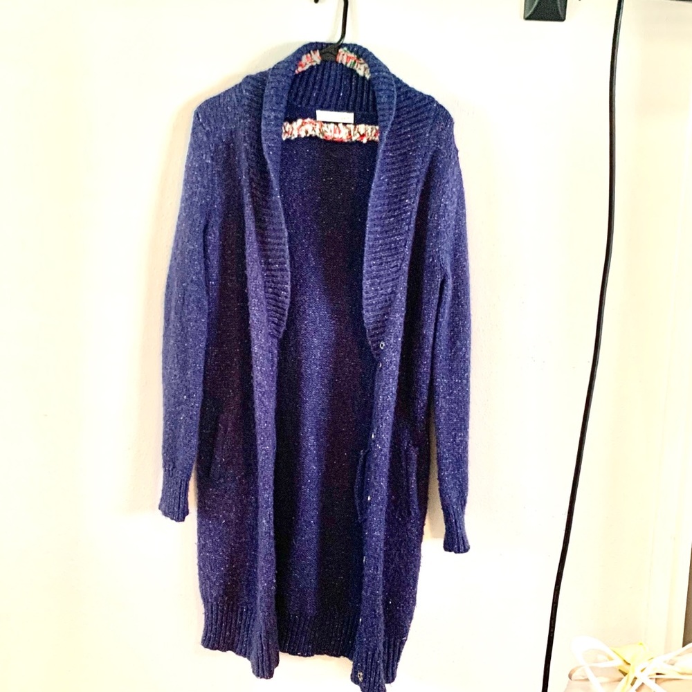 Kersh Long Navy Wool Cardigan w Pockets